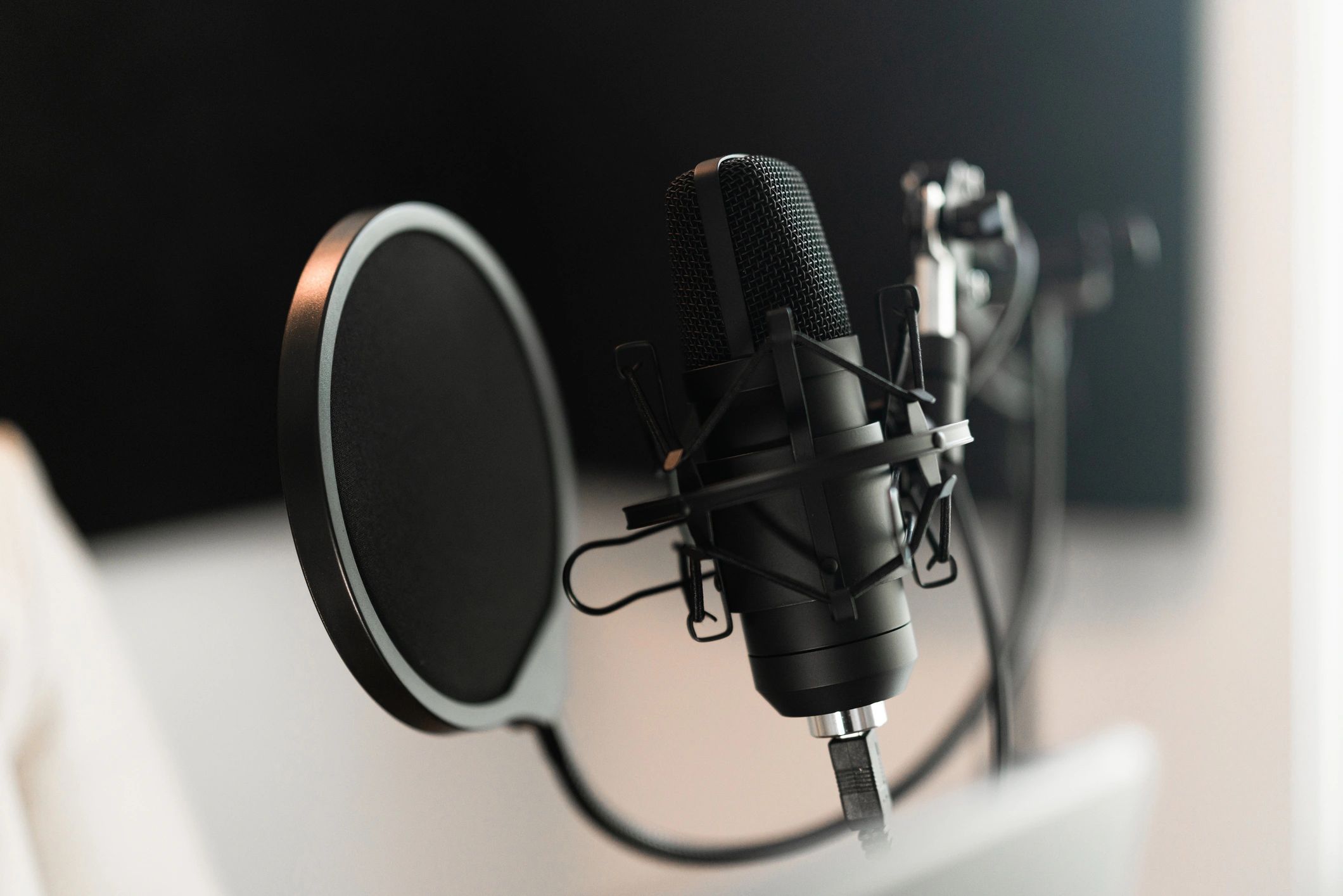 Microphone with studio lighting